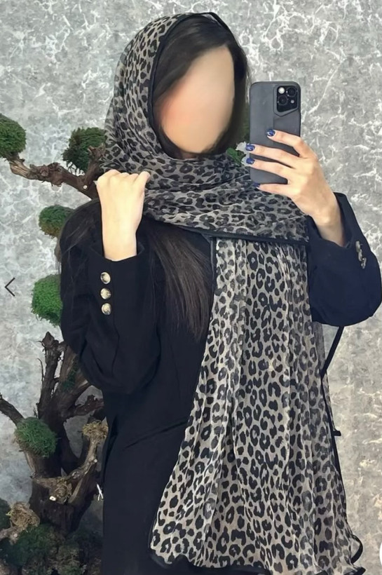 شال توری پلنگی دور نوار دار