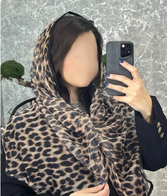 شال توری پلنگی دور نوار دار
